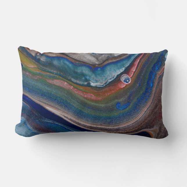 Cojín Lumbar Fluido Metálico De Cobre Azul Vibrante Swirls Líqu (Anverso)