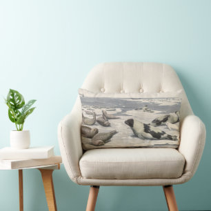 Cojín Lumbar Focas arpa vintage en nieve ártica por Louis Fuert