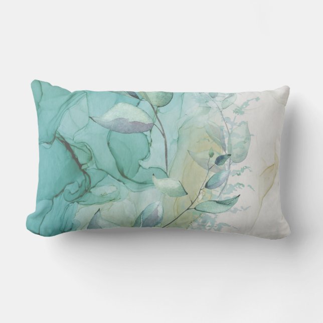 Cojín Lumbar Foliage verde marino y mística de tinta Verde azul (Anverso)