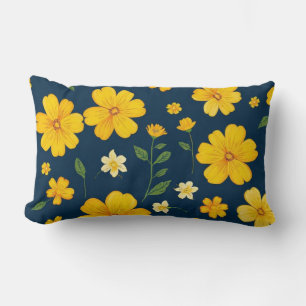 Cojín Lumbar Fondo azul oscuro Flores amarillas