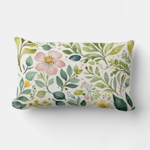 Cojín Lumbar Fondo Blanco Con Floral Acuarela