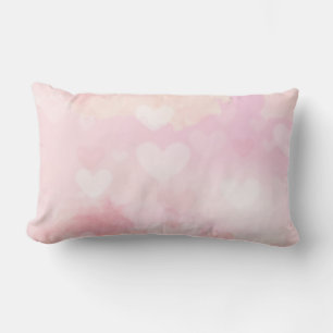 Cojín Lumbar Fondo de Corazones con Acuarela Rosa – Amor Románt