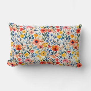 Cojín Lumbar Fondo de flores silvestres de acuarela de primaver