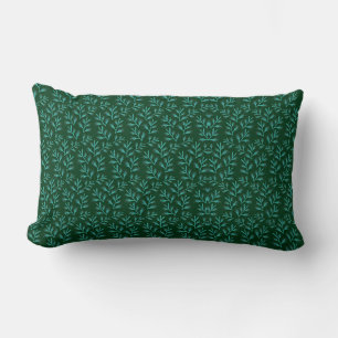 Cojín Lumbar Fondo verde oscuro con hojas botánicas azul verdos