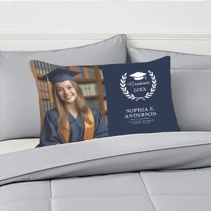 Cojín Lumbar Foto de graduación Moderna Elegante Navy Blue Keep