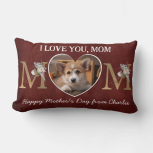 Cojín Lumbar Foto de mamá personalizado de corazón floral del p
