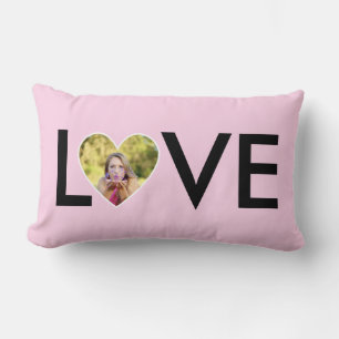 Cojín Lumbar Foto de personalizado en marco de corazón rosado p