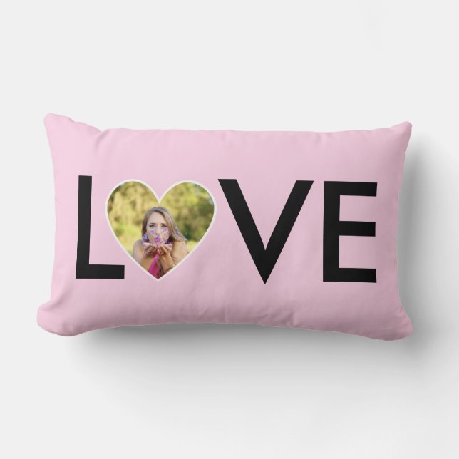 Cojín Lumbar Foto de personalizado en marco de corazón rosado p (Anverso)