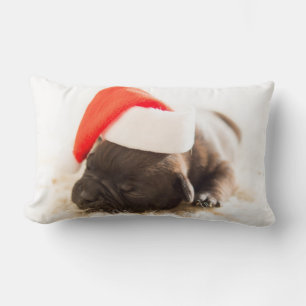Cojín Lumbar Foto personalizada de cachorro lindo con Santa Hat