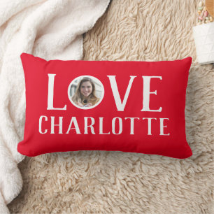 Cojín Lumbar Foto personalizada de Valentines Couple Heart Pers