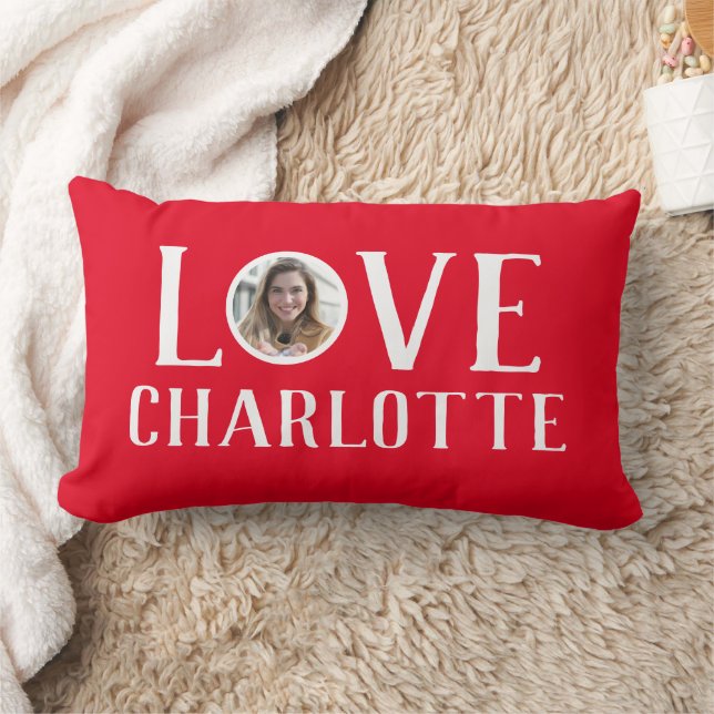 Cojín Lumbar Foto personalizada de Valentines Couple Heart Pers (Manta)