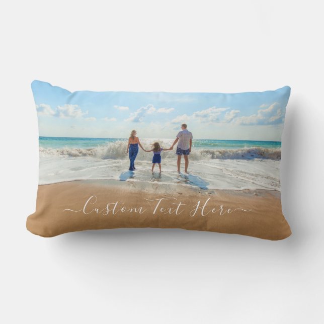 Cojín Lumbar Foto personalizado Lumbar Pillow Tus Fotos y Texto (Anverso)