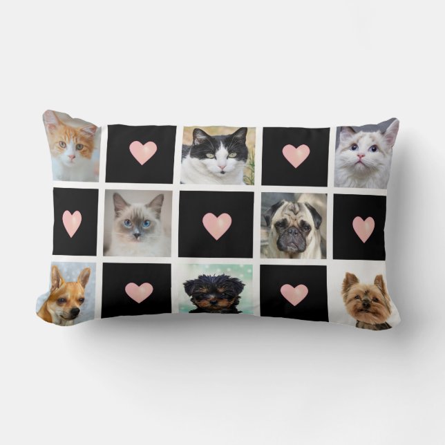 Cojín Lumbar Fotos Personalizados de gatos y perros con corazón (Anverso)