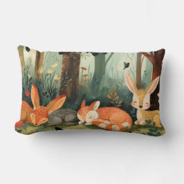 Cojín Lumbar Fox y los conejos durmiendo en el bosque