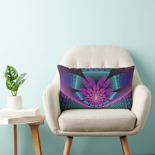Cojín Lumbar Fractal de flor colorida con estampado inusual (Silla)