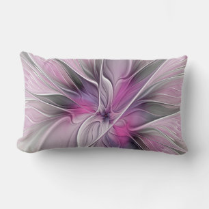 Cojín Lumbar Fractal floral moderno abstracto flor rosa gris