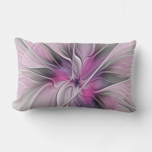 Cojín Lumbar Fractal floral moderno abstracto flor rosa gris