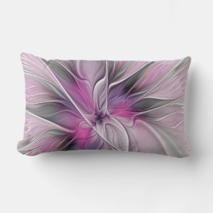 Cojín Lumbar Fractal floral moderno abstracto flor rosa gris