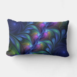Cojín Lumbar Fractal verde rosa azul luminoso colorido abstract