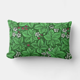 Cojín Lumbar Fresas y hojas de estilo Art Nouveau, verde esmera