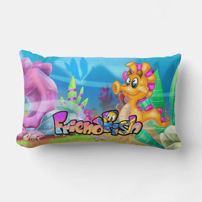 Cojín Lumbar FriendFish cartoon cute fish Throw Pillow (Anverso)