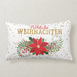 Cojín Lumbar Frohliche Weihnachten Purpurina de oro Poinsettia
