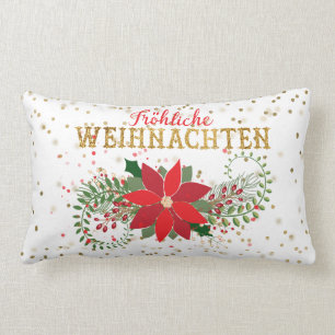 Cojín Lumbar Frohliche Weihnachten Purpurina de oro Poinsettia