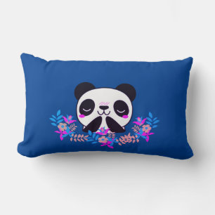 Cojín Lumbar Fuchsia & Blue Floral Panda Bear Pillow Lumbar