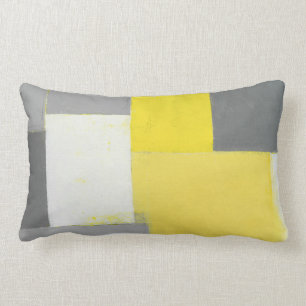 Cojín Lumbar "Fuera de arte abstracto gris y amarillo del paso"