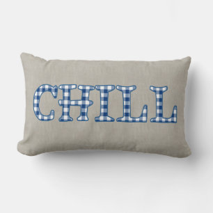 Cojín Lumbar Fun Blue Check Faux Applison Text Design Chill