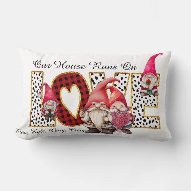 Cojín Lumbar Funciona Con Amor, Gnome Family, Personalize (Anverso)