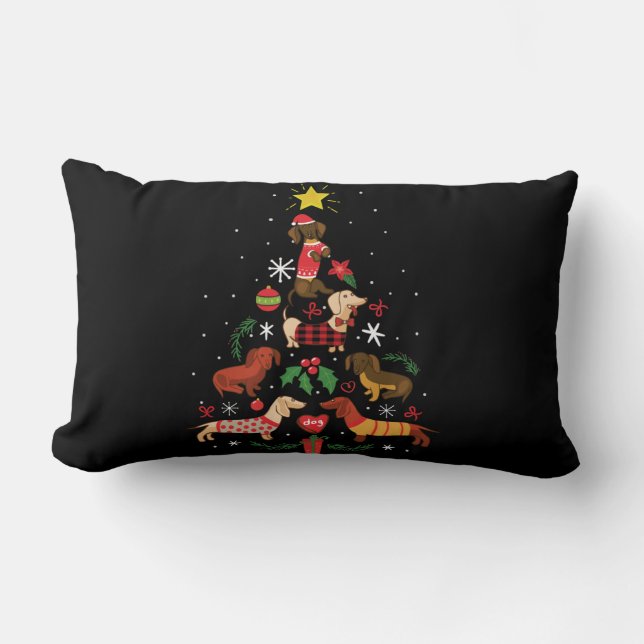 Cojín Lumbar Funny Dachshund Christmas Tree (Anverso)