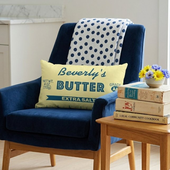 Cojín Lumbar Funny Extra Salty Stick of Butter Personalized (Personalize this stick of butter lumbar pillow for yourself or an extra salty friend!)