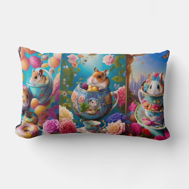 Cojín Lumbar Funny flota personalizada de Fiesta de té de Hamst (Anverso)