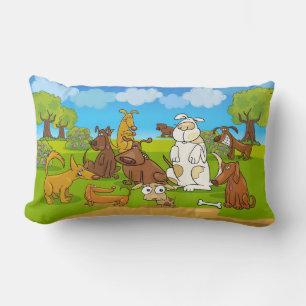 Cojín Lumbar Funny Perro Park Cotton Pillow 13" x 21"