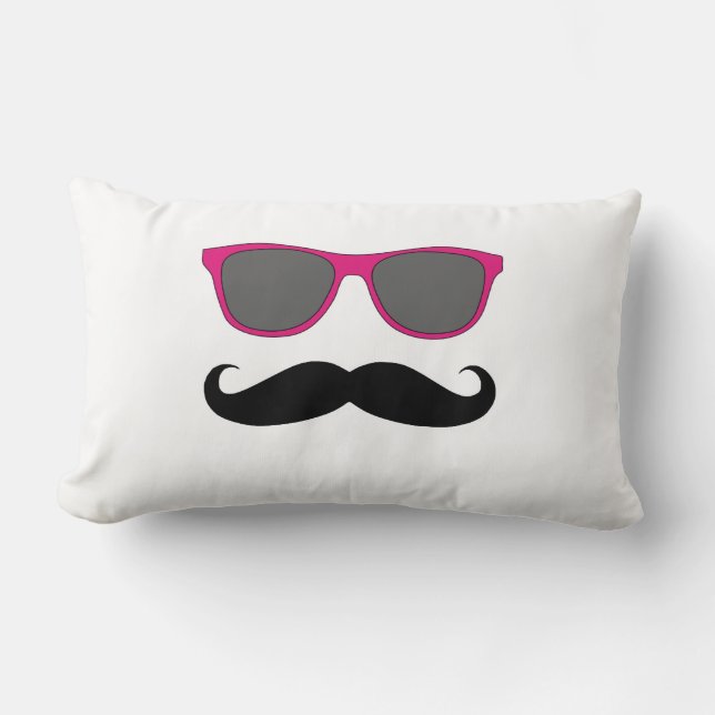 Cojín Lumbar Gafas de sol rosadas y humor negro del bigote (Anverso)