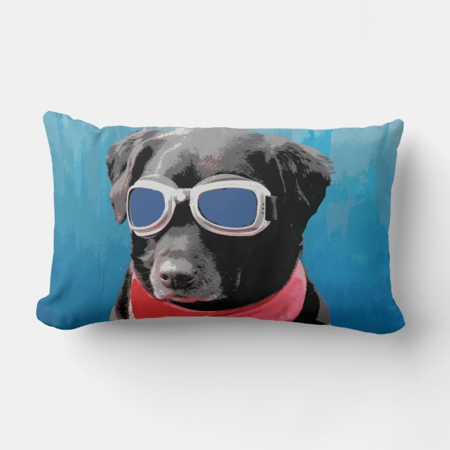 Cojín Lumbar Gafas rojas del azul del pañuelo del perro del (Anverso)