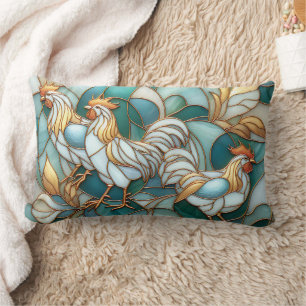 Cojín Lumbar Gallos de Vidrio Teñido de Turquesa Elegante Casa