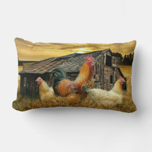 Cojín Lumbar Gallos vintage gallinas gallinero rústico