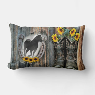Cojín Lumbar Galopando Cowboy Boots Horseshoe Sunflowers
