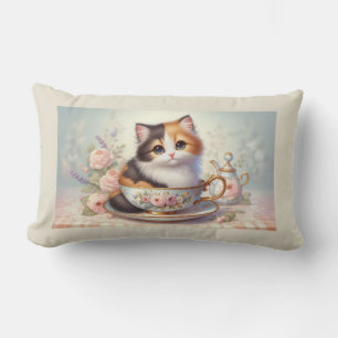 Cojín Lumbar Gatito en taza de té Arte de gato de fiesta de té 