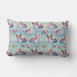 Cojín Lumbar Gatitos adorables y mariposas