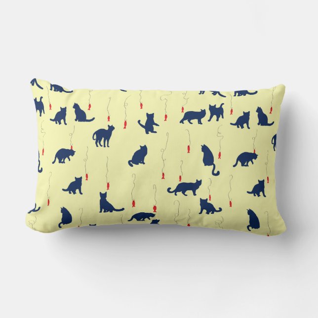 Cojín Lumbar Gatitos lindos azules y peces rojos (Anverso)