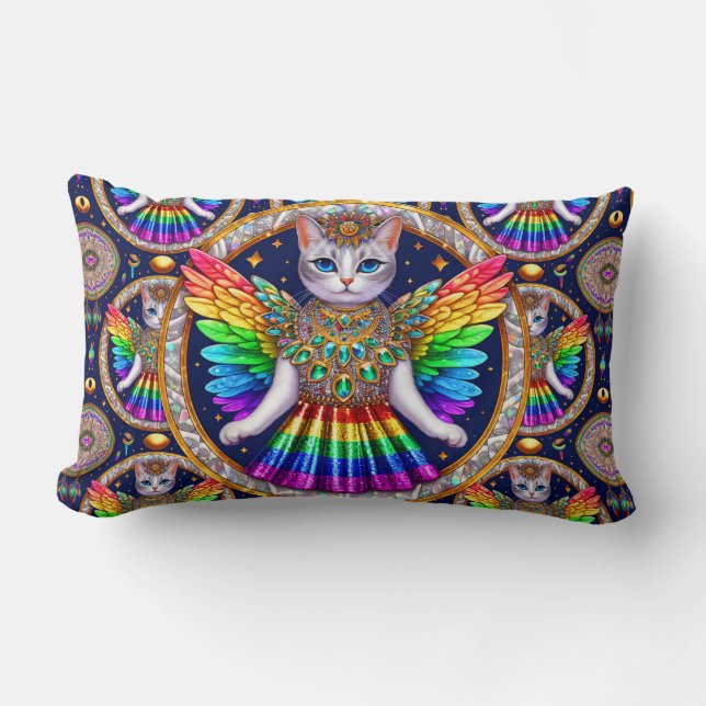 Cojín Lumbar Gato Ángel Arcoiris (Anverso)