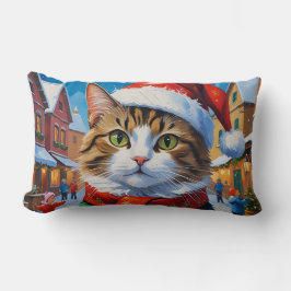 Cojín Lumbar Gato de Navidades festivos en Santa Hat