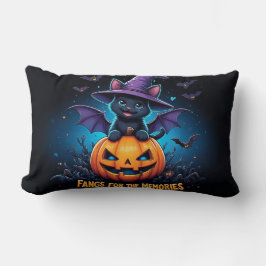 Cojín Lumbar Gato negro lindo bruja sentada en Jack O Lantern