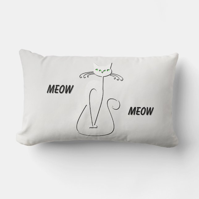 Cojín Lumbar Gato negro Slinky Miau Miau ojos verdes sobre plat (Anverso)