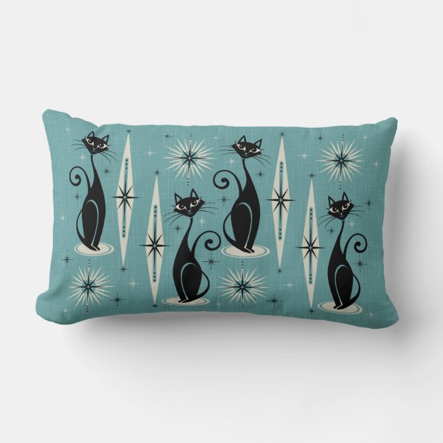 Cojín Lumbar Gatos atómicos retro de mimbre de mediados de sigl (Anverso)