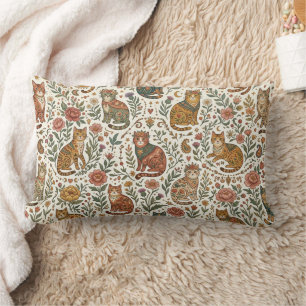 Cojín Lumbar Gatos místicos boho y jardín de flores silvestres 