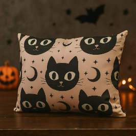 Cojín Lumbar Gatos Negros Lindos y Halloween Celestial